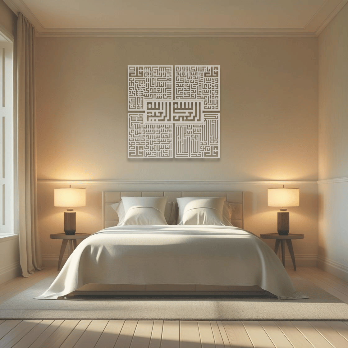 4 Quls | Bismillah, Surah Al-Falaq, An-Nas, Al-Ikhlas, Al Kafirun | Metal Wall Art